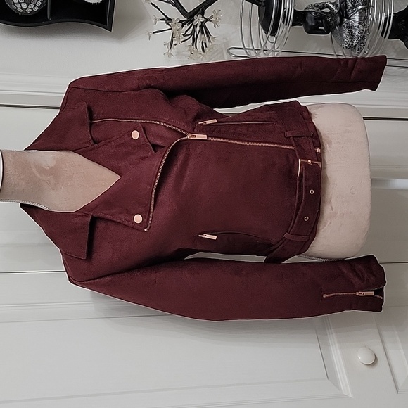 LC Lauren Conrad Runway Collection, Size 6 Burgundy Moto Jacket, Faux Suede - Picture 1 of 14